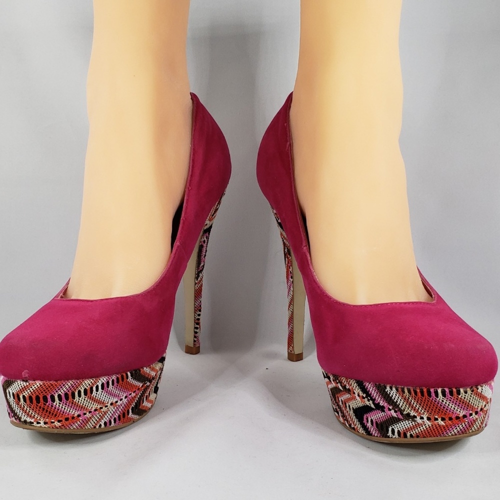 DBDK Fashion Womens Erin Pink Faux Suede Knit Platform Heels Size 9